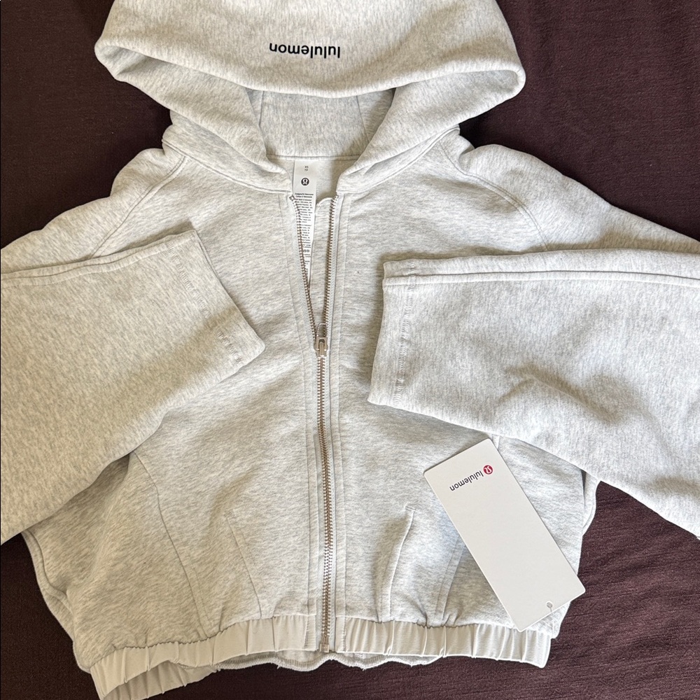 Lululemon Loungeful Relaxed Full Fit Full Zip Cropped Hoodie Heather Light Gray